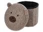 Opbergdoos in de vorm van een teddybeer met een pluizige bruine buitenkant en zwarte binnenkant.