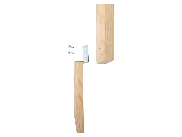 Houten poot met metalen beugel en schroeven voor montage.