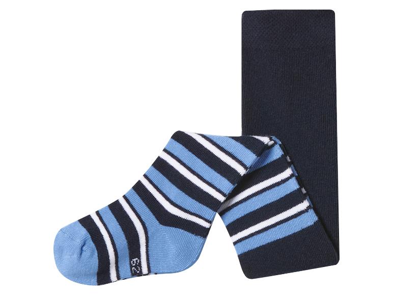 Donkerblauwe kinderpanty met gestreepte pijp in blauw, wit en donkerblauw