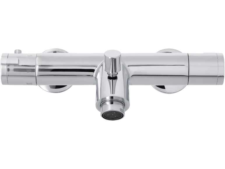 Chromen thermostatische douchekraan met centrale uitloop.