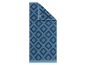 Een blauwe handdoek met een geometrisch patroon van LOOKS.