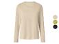 Beige T-shirt met lange mouwen met kleurstalen in beige, limoengroen en zwart.