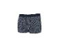 Heren gebreide boxershort met geometrisch patroon in marineblauw en wit.