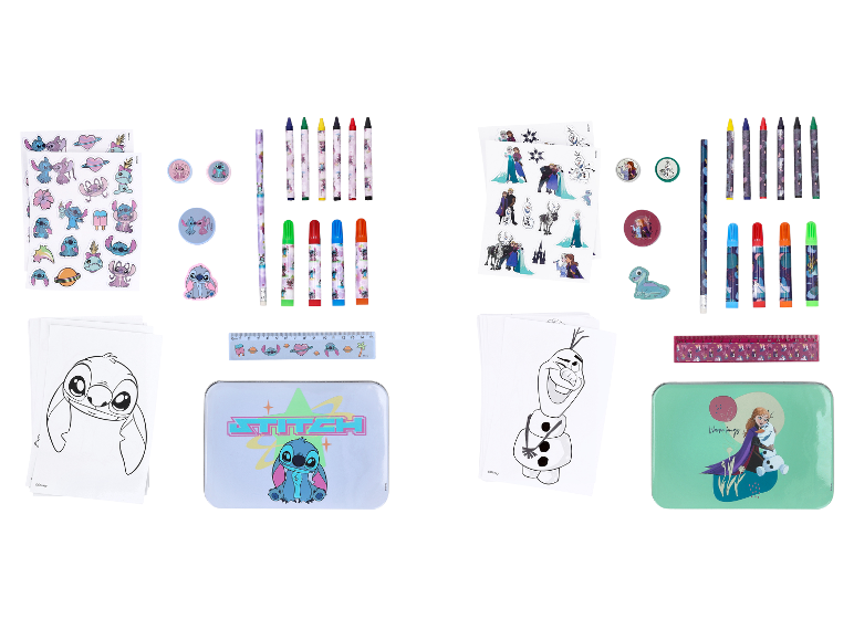 Tekenset met stripfiguren, kleurpotloden, stiften, stickers en kleurboeken.