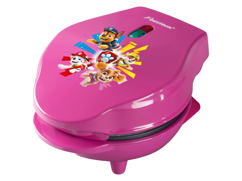 Roze mini wafelmaker Besttron met Paw Patrol ontwerp.