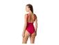 Vrouw in rood badpak met open rug
