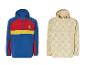 Twee windjacks, één in blauwe, rode en gele kleuren met een Lidl logo, de andere in beige met een Lidl patroon.