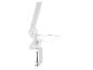 Witte bureaulamp met verstelbare arm en tafelklem.