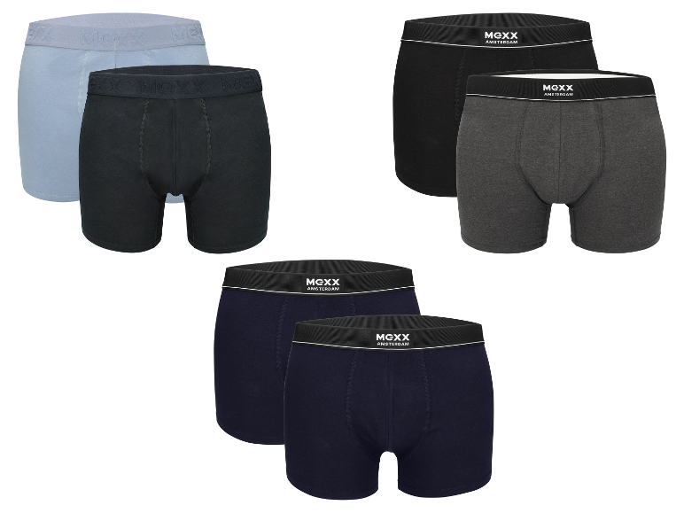 Drie paar MEXX Amsterdam boxershorts in verschillende kleuren.