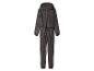 Grijze pluche jumpsuit met capuchon en rits.
