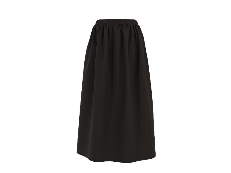Zwarte, lange, geplooide damesrok met elastische tailleband