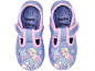 Paarse kindersloffen met Elsa van Frozen en de tekst 'Find your destiny'.