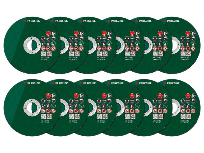 Parkside 125 mm doorslijpschijven, met veiligheidsinstructies en geldigheidsdata.