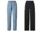 Blauwe denim culotte en zwarte culotte.