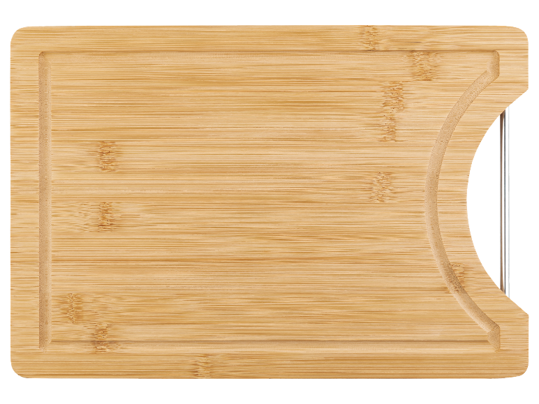 Bamboe snijplank met metalen handvat.