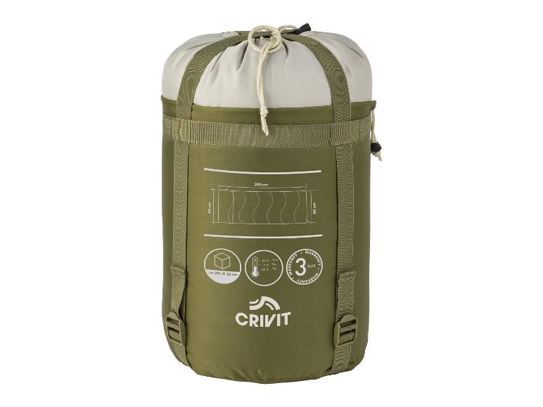 Crivit slaapzak, olijfgroen, samengepakt, 200x80cm.
