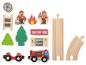 Houten brandweerstation treinset met brandweerlieden, brandweerwagen en accessoires.