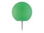 Groene punaise met ronde kop en metalen punt.