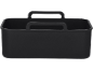 Zwarte plastic opbergbox met handvatten.