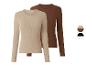 Twee geribbelde shirts met lange mouwen in beige en bruin.
