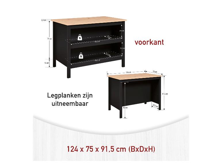 Keukeneiland »Lina« met werkblad en bar, afmetingen 124 x 75 x 91,5 cm (BxDxH)