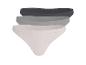 Drie dames string slips in zwart, grijs en beige.