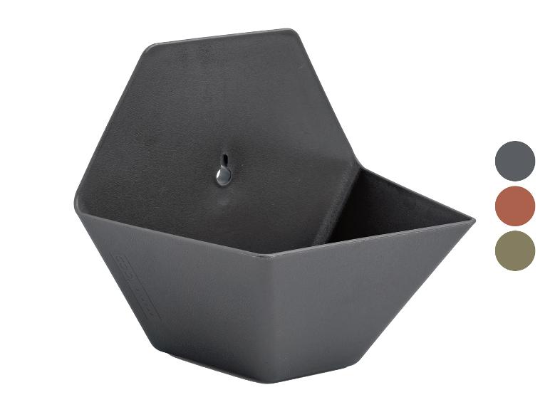 Donkergrijze wandplanter met drie kleuropties.