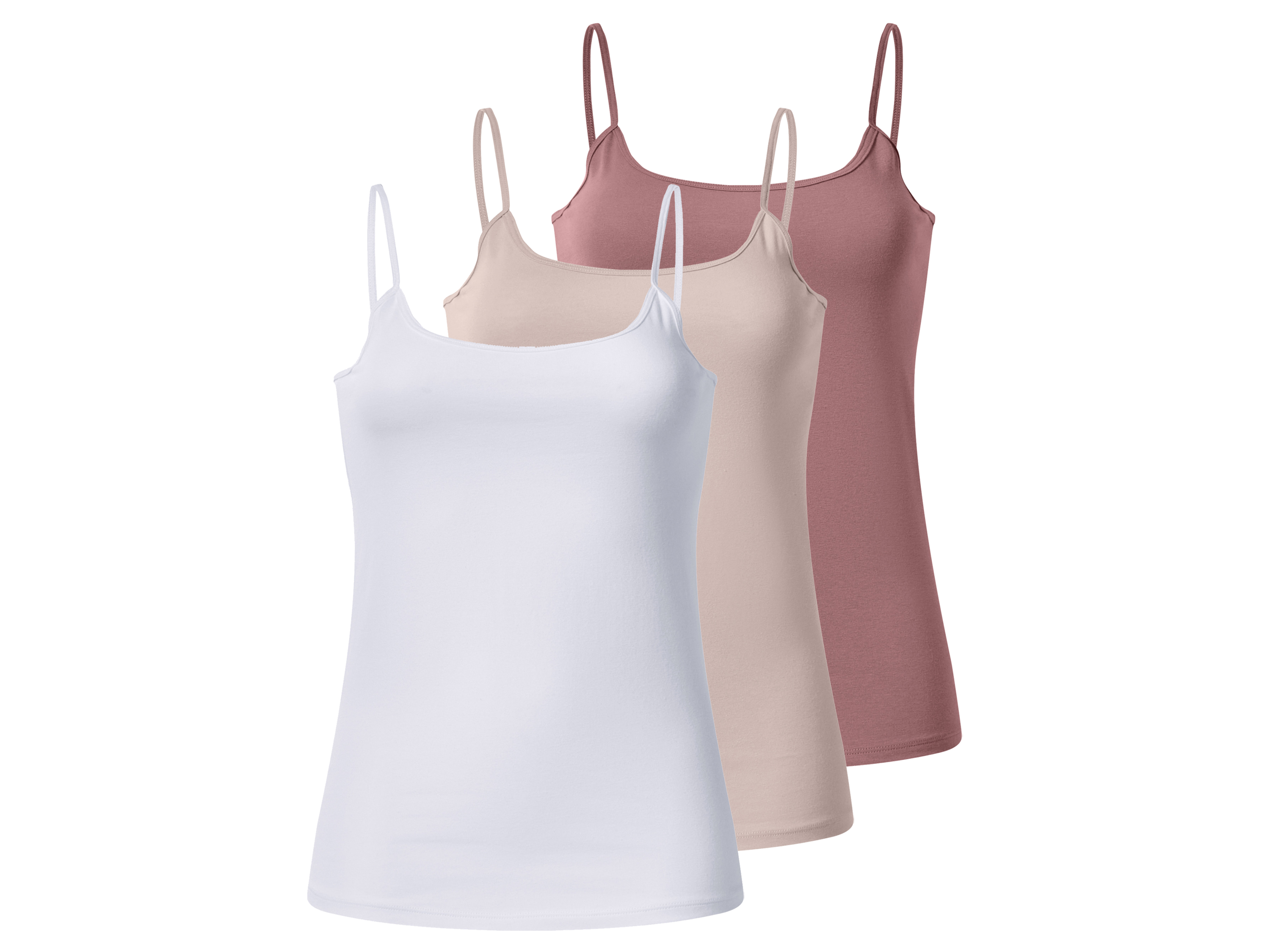 esmara Set van 3 dames spaghettitops (roze/wit, S (36-38))