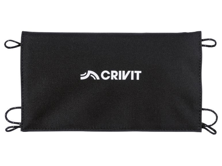 Een zwarte Crivit tas met trekkoord.