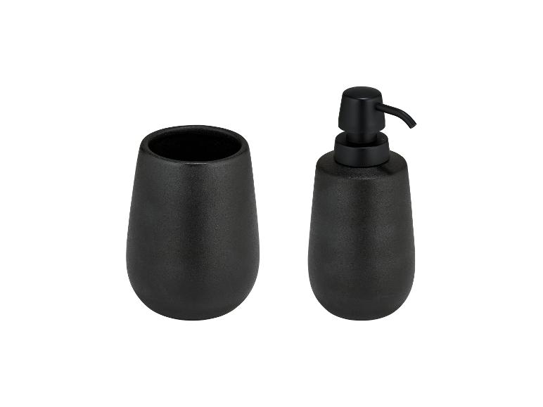 Matzwarte keramische zeepdispenser en tandenborstelhouder set.