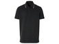 Een zwart poloshirt met witte accenten.