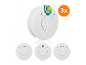 Set van 3 witte EU-gecertificeerde rookmelders met test-/stilteknop.