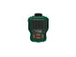 Een groene Parkside draagbare luidspreker met knoppen voor volume, Bluetooth en aan/uit.