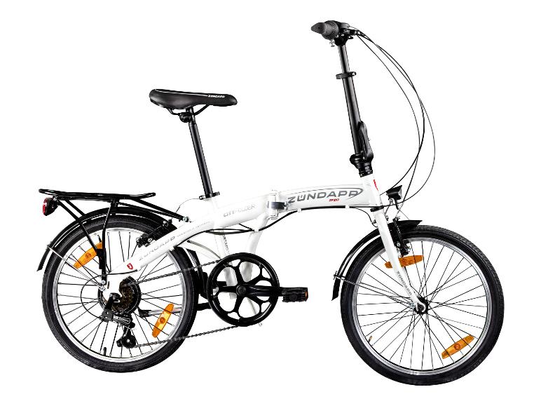 Witte vouwfiets met zwart zadel, stuur en wielen