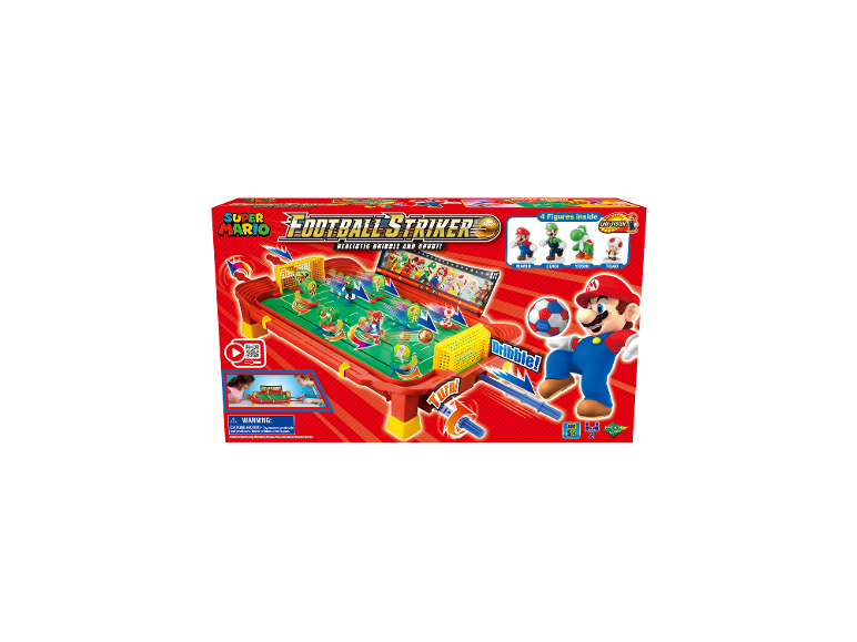Tafelvoetbalspel met Mario-personages, 4 figuren inbegrepen, leeftijd 5+.