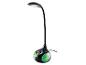 Zwarte LED-bureaulamp met flexibele arm en basis met gekleurde verlichting.