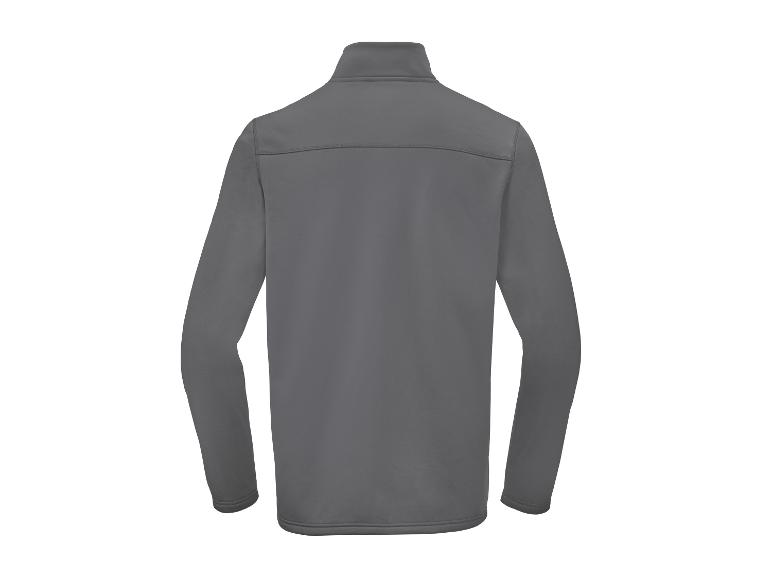 Grijze herenpullover met kwartrits, achteraanzicht.