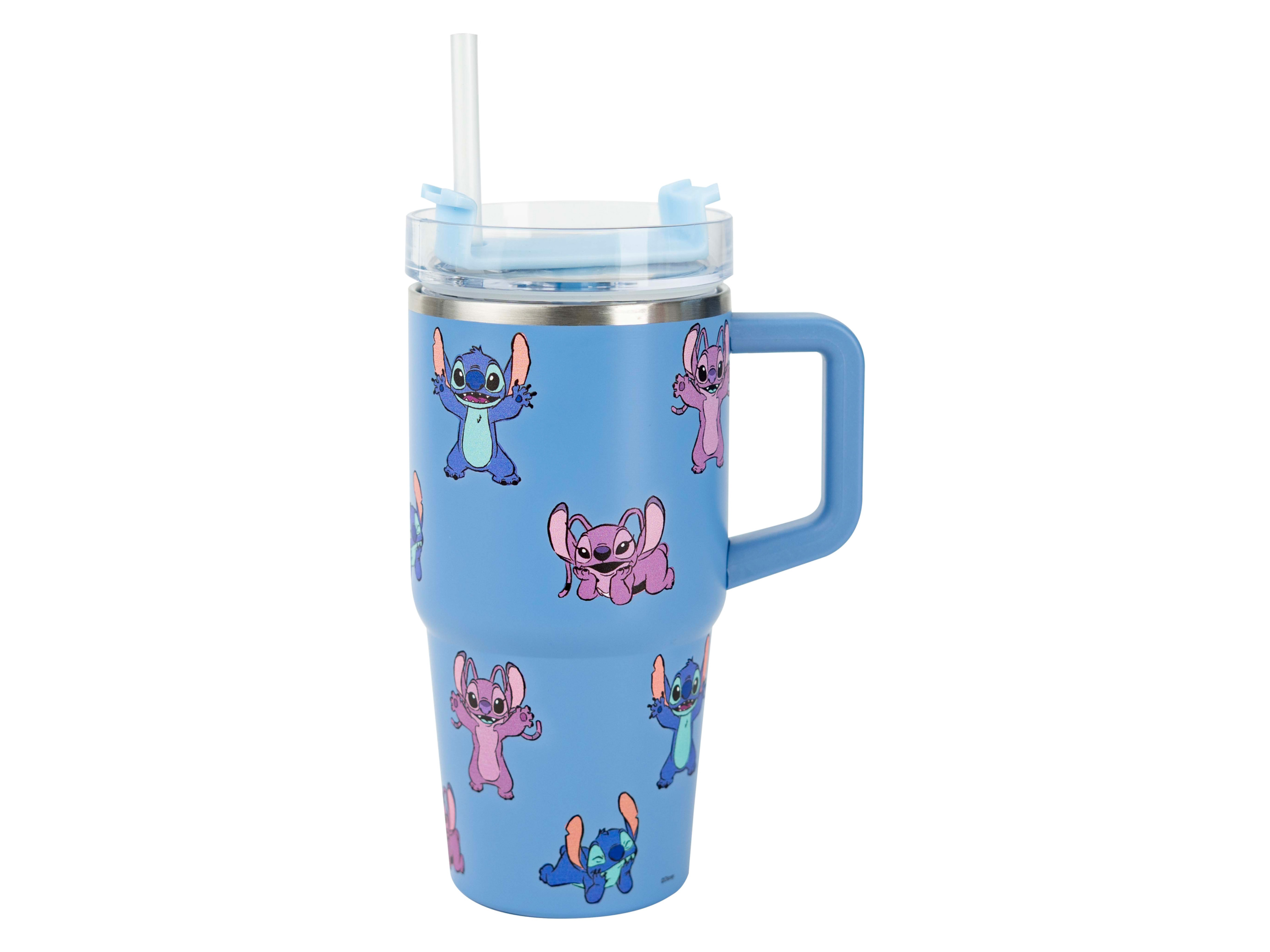 RVS drinkbeker met rietje en handvat - 590 ml (Stitch)
