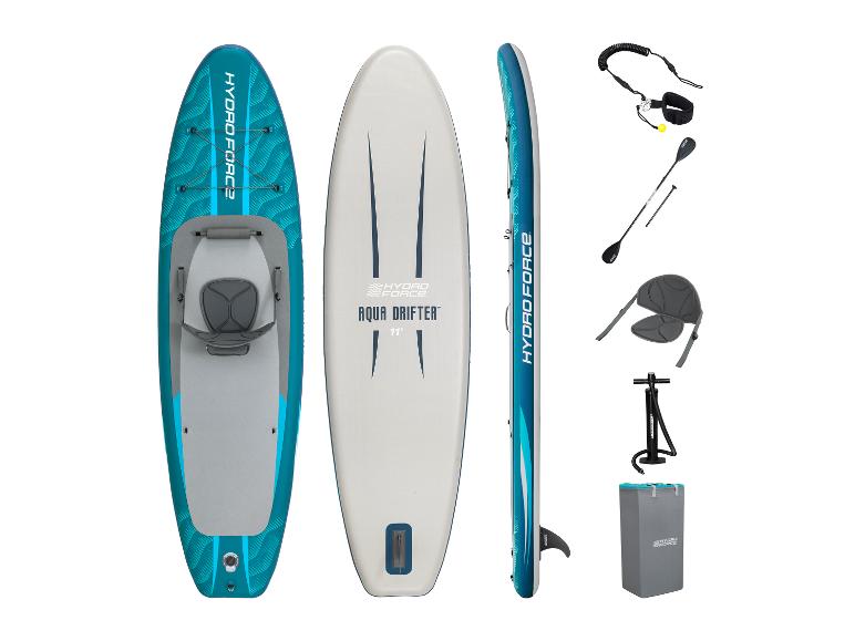 Opblaasbare Hydro-Force Aqua Drifter 11' SUP paddleboard met peddel, leash en tas.