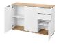 Wit en houten dressoir met open deuren en lades