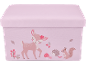 Roze opbergdoos voor kinderen met hert, egel en eekhoorn.