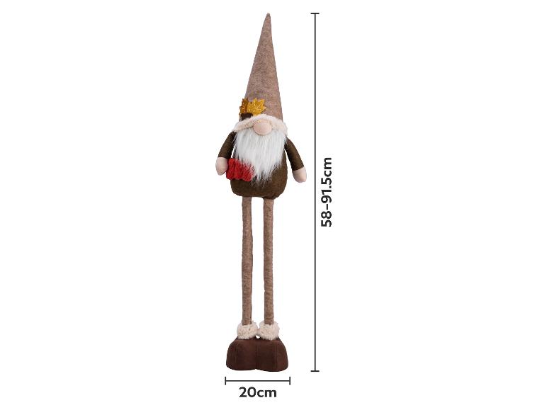 Herfstkabouterdecoratie met bruine muts, witte baard en rode sjaal, 58-91,5 cm hoog.