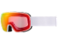 Skibril met regenboogkleurige lens en witte band, tekst 'S1-S3 SPEQ GmbH'
