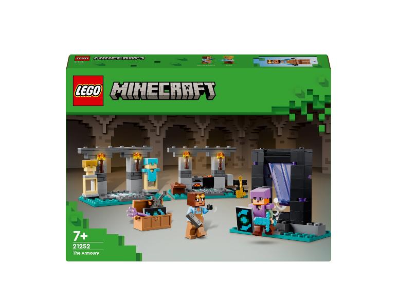 LEGO Minecraft The Armoury met figuren en accessoires.