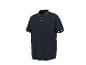Donkerblauw heren poloshirt met witte strepen op de kraag en mouwen.