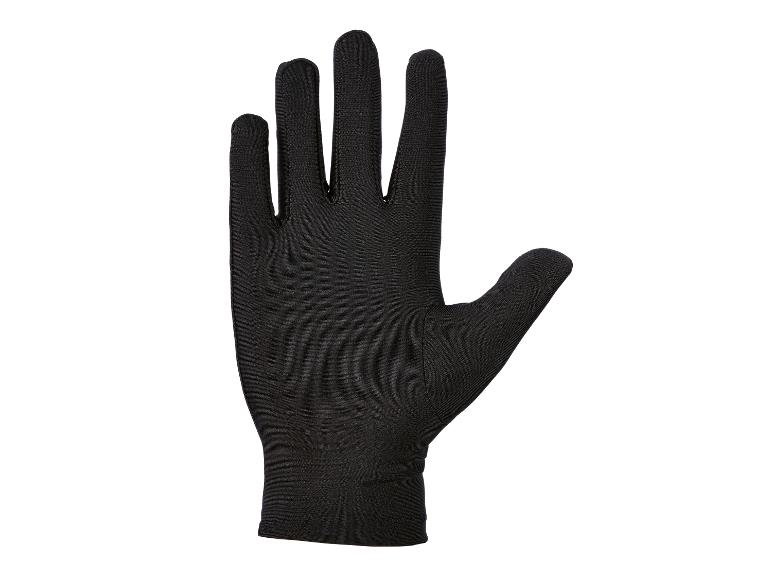 Dunne, zwarte handschoen, gladde stof.