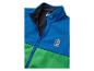 Blauw-groene color-block jas met rits en rechthoekig embleem
