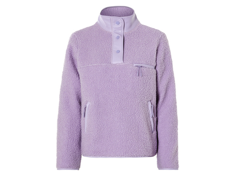 Lila fleece trui met knopen en rits.
