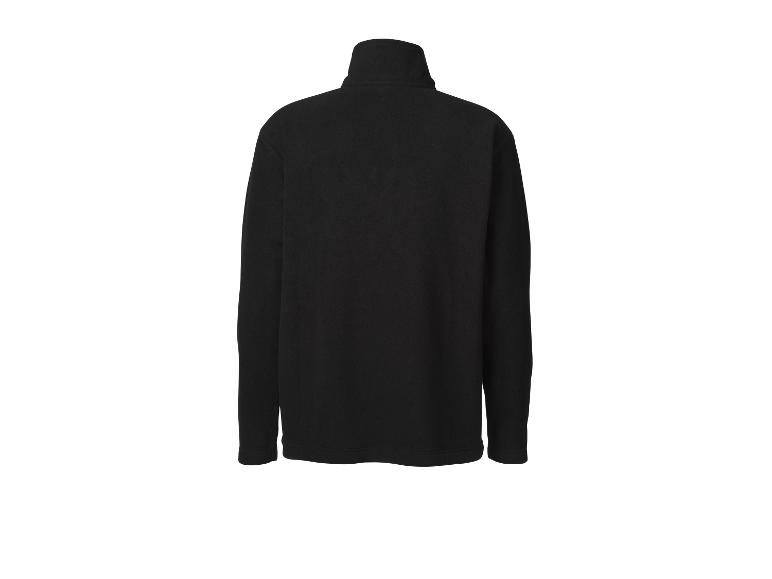 Zwarte fleecejas met hoge kraag, achteraanzicht