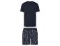 Herenslaappak: shirt en gestreepte pyjamabroek in donkerblauw.